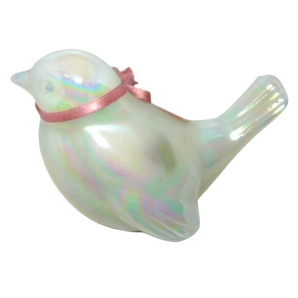 Fenton Handmade Iridescent Glass Bird Figurine Pink Ribbon & Rose Accent Vintage - Picture 3 of 5